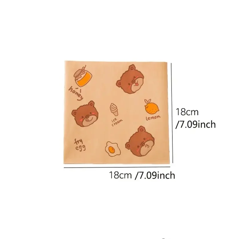 100 Pieces Oil-Resistant Sandwich Wrappers with Cute Bear Pattern, Microwave & Oven Safe, Leak-Proof, Moisture-Resistant Paper Bags for Holiday Baking, Catering, Multifunctional Food Packaging, Durable & Festive - 图片 3