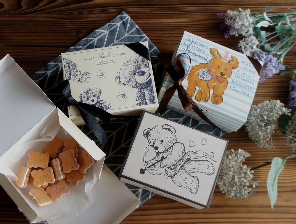 10 Pcs Blue Dog Bear Doll Paper Boxes 15.5×10×12cm for Wedding Birthday Valentine’s Day Chocolate Cookies Candy Macaron Packaging Food Safe Kraft Paper Gift Boxes 1