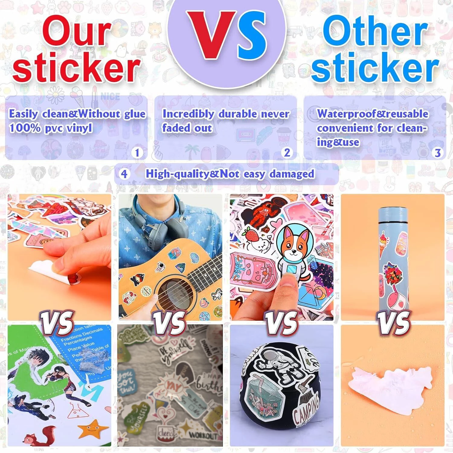 10/50PCS Cute Cartoon Cat Graffiti Stickers Vinyl Waterproof Decals for Phone, Laptop, Guitar, Skateboard, Notebook, Suitcase, Cup, Kids Toys — Durable PVC Decorative Packaging Stickers Set 6