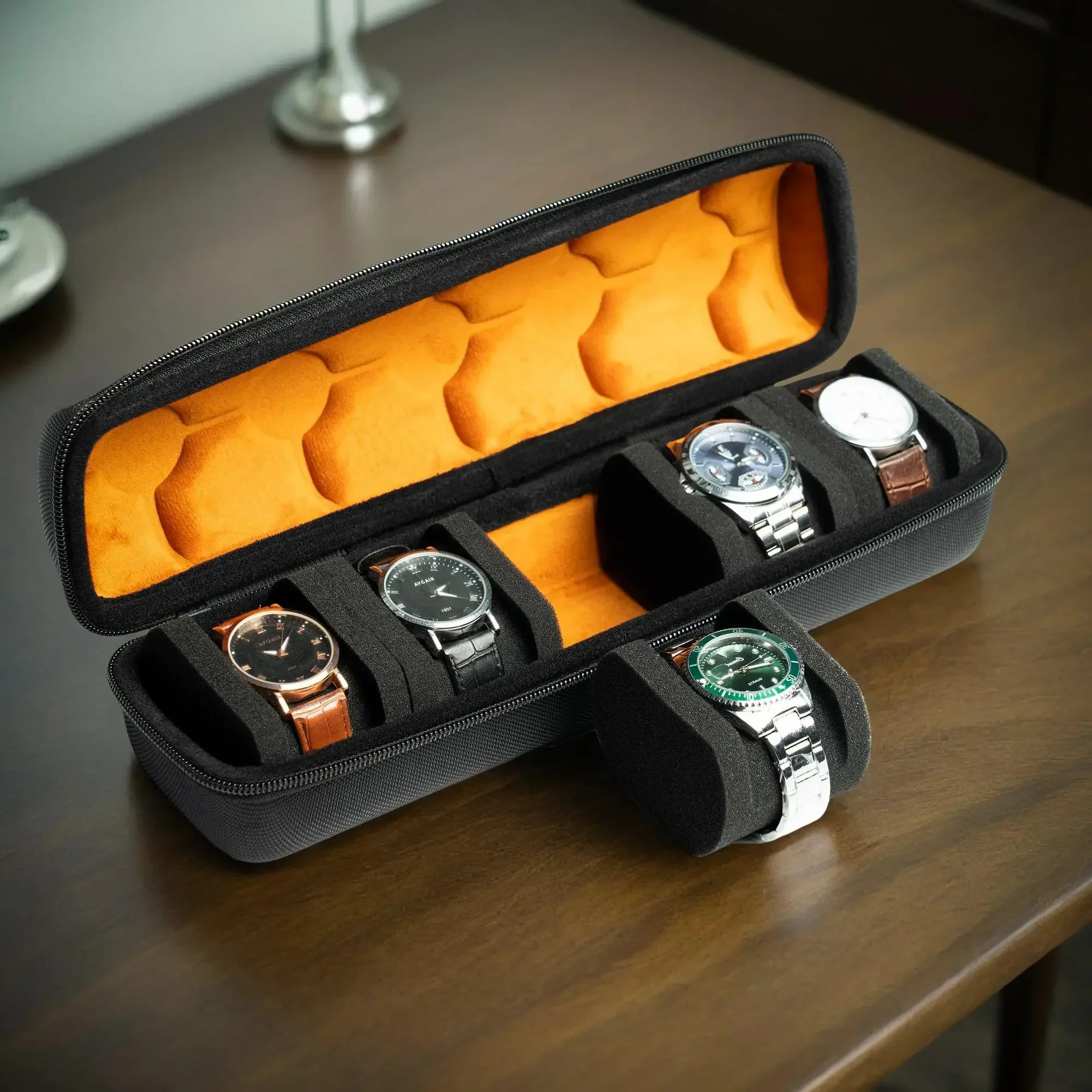 Travel Watch Organizer | Hard Travel Watch Roll Case with Detachable Pillows, 1/2/3/5/6/10 Slot Organizer for Men & Women, Protective Red Microfiber Lining, Elastic Foam Cushion for Watches up to 55mm, Compact Luxury Design for Travel, Gift-Ready Storage Case - 图片 2