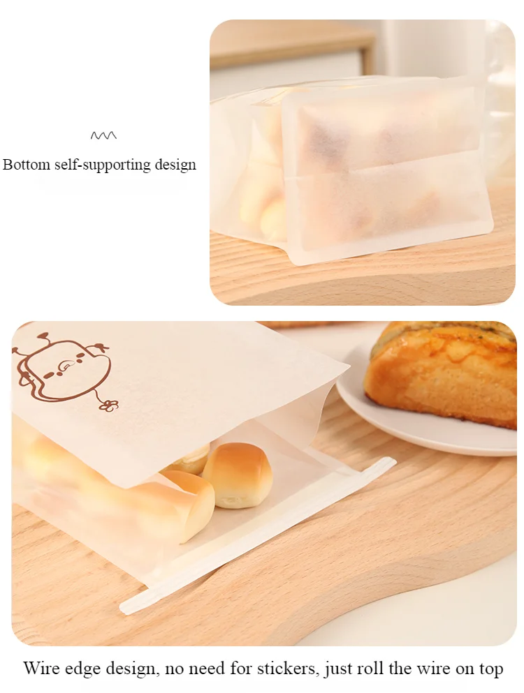 50 Pieces Kraft Paper Roll-Edge Sandwich & Toast Bags with Cartoon Window Print, Food-Safe Packaging for Bread, Desserts, Sweet Potato Rolls, Edible Grade, Durable and Stylish 6