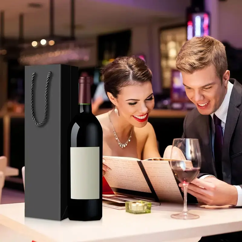 5/10/15/20pcs Wine Gift Bags Drawstring with Handles, Leak-Proof Kraft Paper Reusable Travel-Friendly Holiday Packaging for Christmas, Birthday, Wedding, Party, Elegant Red Wine Tote Carrier Set - 图片 5