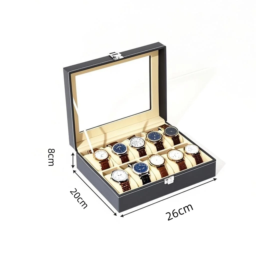 Watch Display Case ⌚ – Stop Tangled Timepieces! Premium PU Leather Organizer with Glass Top for 6/10/12 Luxury Watches - 图片 13