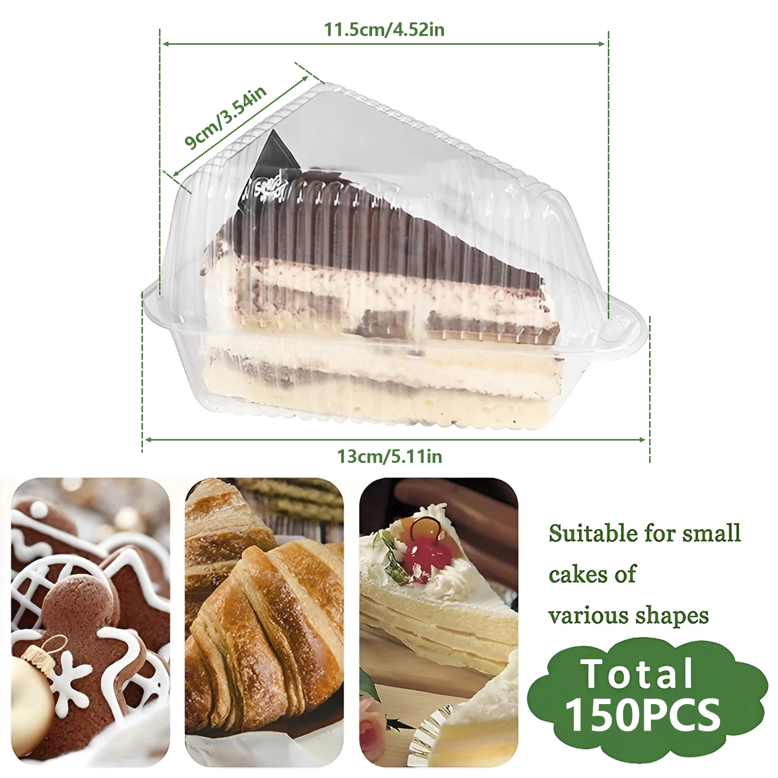 150Pcs Clear Triangle Cake Slice Containers, Reusable Plastic Dessert Boxes for Mousse, Cheesecake, Fruit Cake, Cupcakes, and Party Food Packaging, Stackable and Food-Safe PS Material - 图片 2