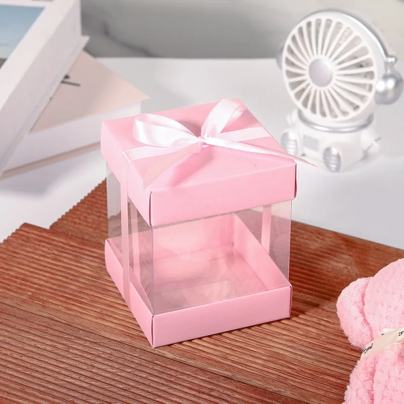 10pcs Clear Favor Boxes, Mini Transparent Cube Gift Boxes for Wedding Favors, Baby Shower, Bridal Shower, Macaron Candy Packaging with Glitter Tops and Satin Ribbon Pull - 图片 2