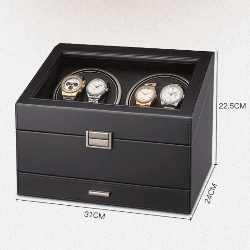 Luxury 4+6 Automatic Watch Winder Box, PU Leather and MDF Jewelry Organizer, Silent Motor Rotation, Multiple Modes, USB-C Power, Elegant Display Case for Mechanical Wristwatches, Men and Women Gift - 图片 6