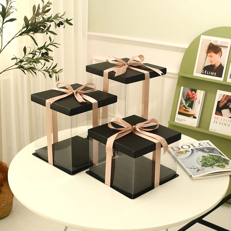 Transparent Cake Box DIY Large Gift Packaging Box for Bakery Desserts, Wedding, Birthday, Party, Mother's Day Gifts, Cupcakes, Pastries, Portable Gift Wrapping Boxes for Special Occasions and Celebrations 4