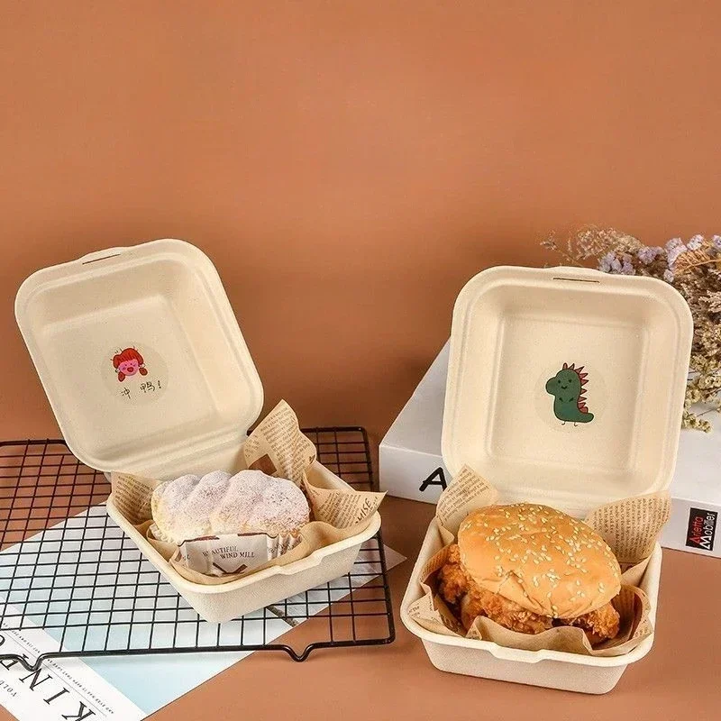 20/50pcs Square Embossed Paper Cake Boxes, 6-Inch Disposable Biodegradable Dessert Containers, Thick Lunch Cases for Hamburg, Tiramisu, Pastries, and Bakery Takeout Packaging - 图片 6