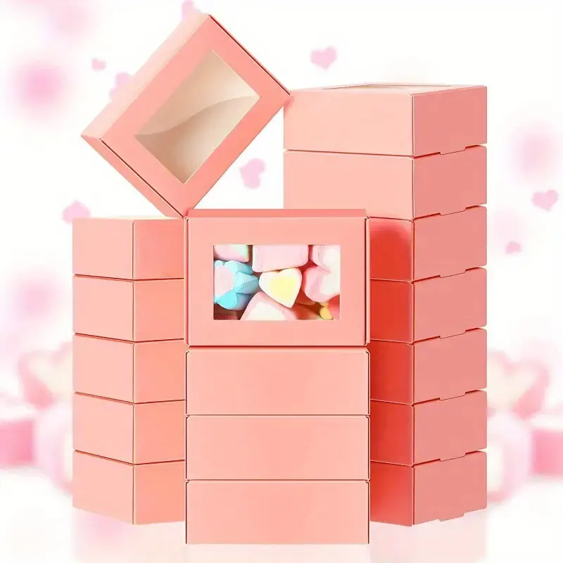 10/30-Pack Mini Pink Cardboard Gift Boxes with Transparent Window for Jewelry, Candy, Chocolate, Mini Soap, Wedding & Party Favors, Birthday, Holiday Celebration, DIY Decoration, Sturdy Recyclable Favor Boxes