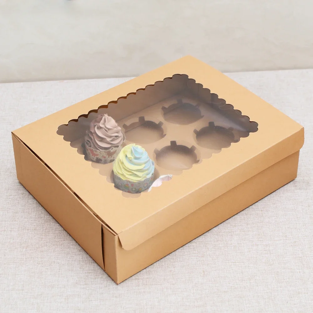 10Pcs Kraft Paper Cupcake Packing Boxes with Clear Window, Cardboard Cake Muffin Cookies Candy Packaging, Wedding Birthday Party Favors, 4 Sizes for Desserts and Gifts 3