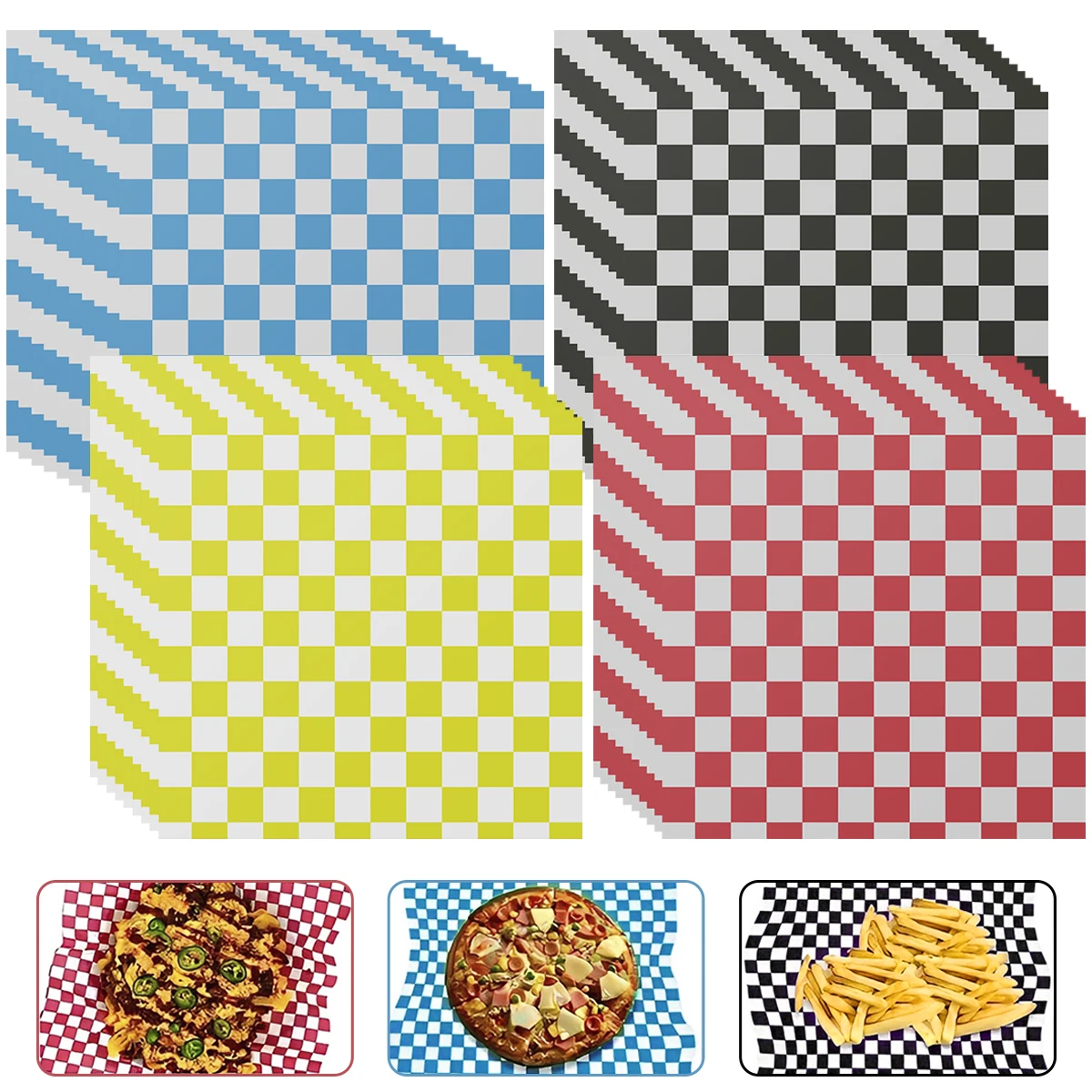 400-Pack Food-Grade Greaseproof Paper Sheets for Sandwiches, Burgers, Fries, & Snacks, Checkered Design, Microwave & Freezer Safe, Bulk Disposable Liners for Catering, Party, Restaurant Use - 图片 7