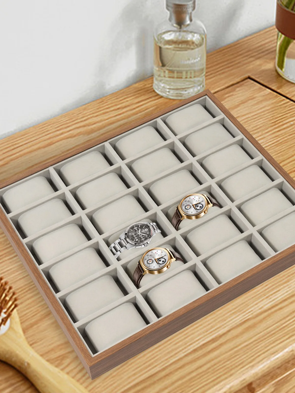 24-Slot Wooden Watch Organizer Box with Soft Flannel Lining – Elegant Rectangle Display Case for Watches, Bracelets, Earrings, Home Tabletop Storage, Collector Display, Gifts for Men and Women 2