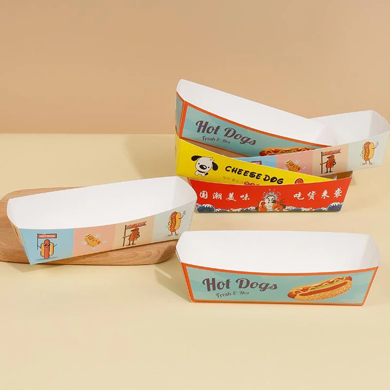 100PCS Disposable Hot Dog Boxes Paper Food Trays | Foldable Takeout Catering Containers for Sandwich, French Fries, Snacks | Eco-Friendly Party Serving Tableware for BBQ, Events, Festivals 6