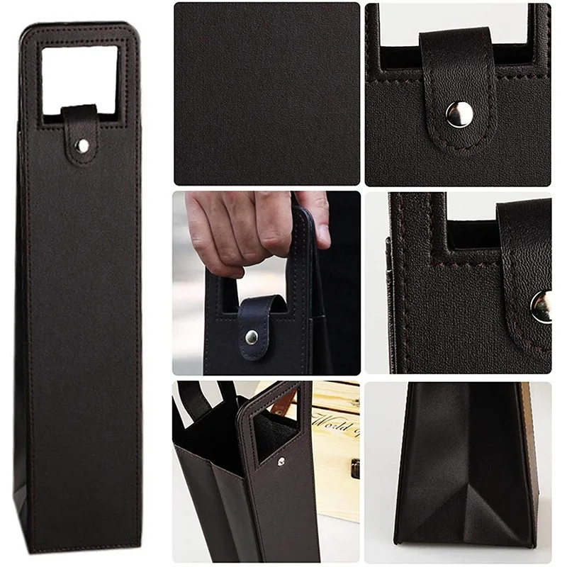 Luxury Leather Wine Gift Bag – Premium Single Bottle Red Wine Packaging Case with Flocked Fabric Lining, Elegant Champagne Holder for Party, Business, Holiday, Reusable Bottle Tote - 图片 5