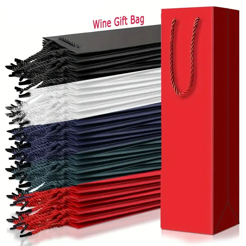 5/10/15/20pcs Wine Gift Bags Drawstring with Handles, Leak-Proof Kraft Paper Reusable Travel-Friendly Holiday Packaging for Christmas, Birthday, Wedding, Party, Elegant Red Wine Tote Carrier Set - 图片 4