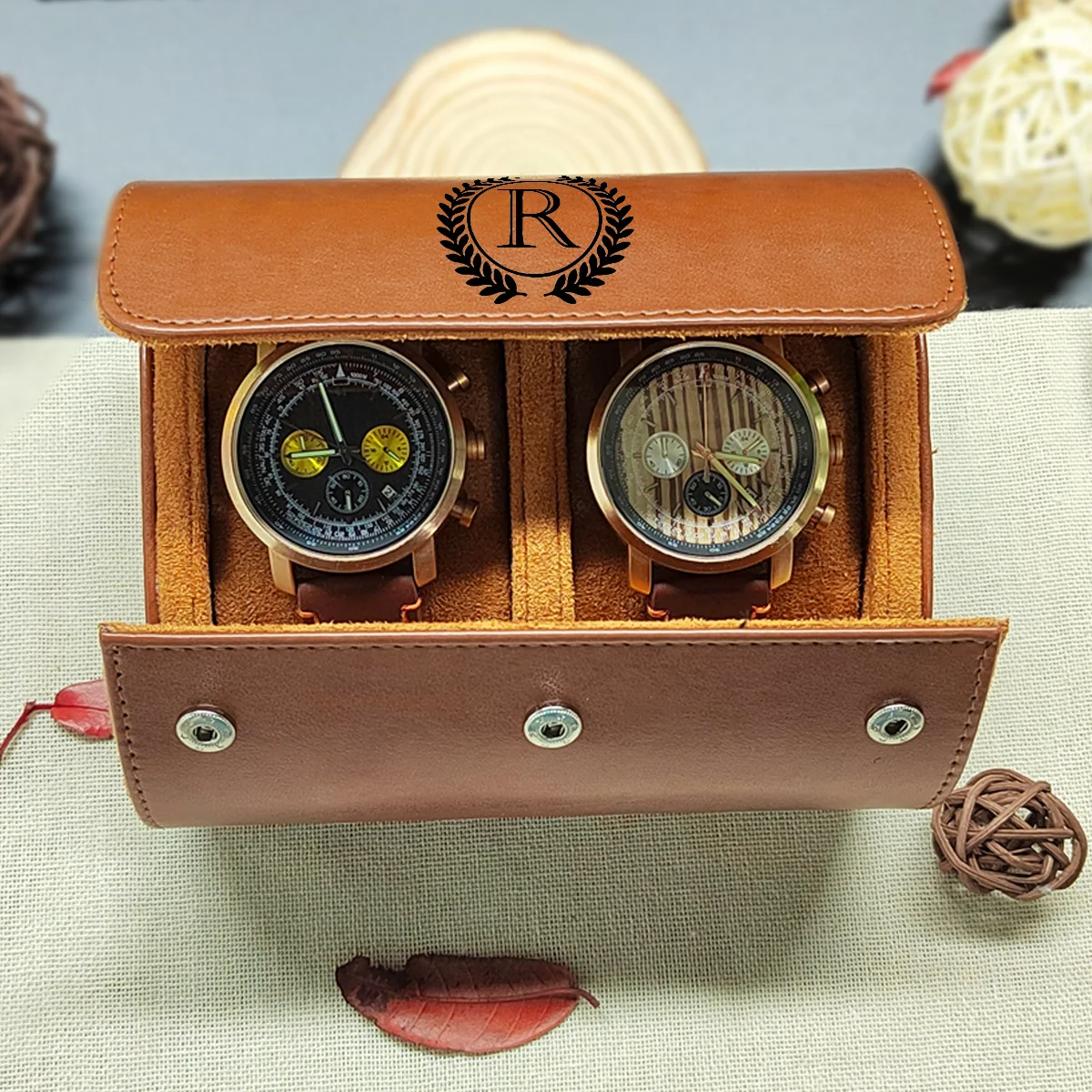 Travel Watch Organizer | Premium Genuine Leather Custom Watch Roll Case for 1/2/3 Watches, Personalized Engraved Travel Organizer Box for Men, Portable Luxury Watch Storage Display Holder with Soft Lining, Compact Gift Watch Case 17