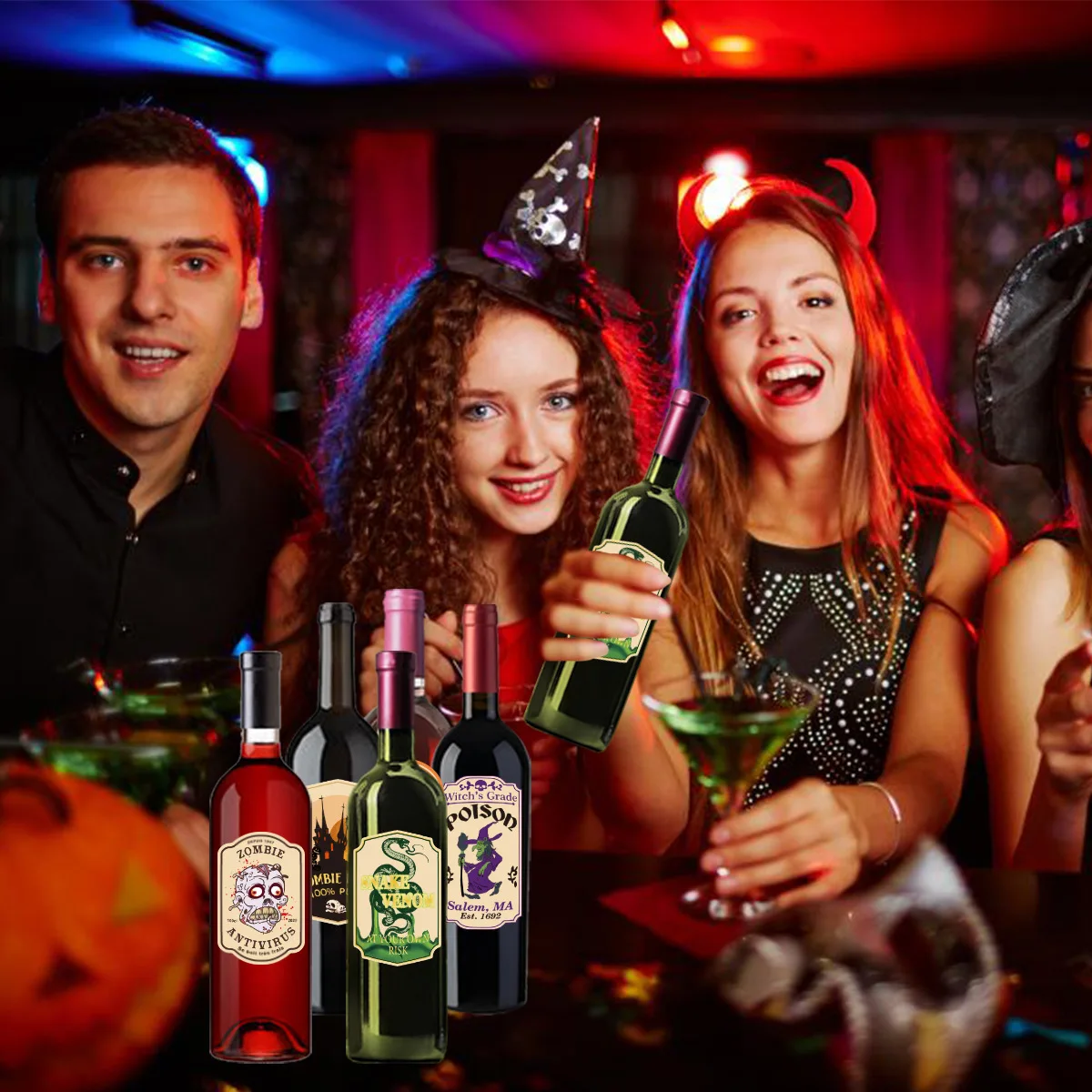 3-Pack Halloween Wine Bottle Stickers – Spooky Ghost-Themed Self-Adhesive Labels for Wine, Spirits, Glass Bottles, Party Favors, and Holiday Decoration - 图片 2