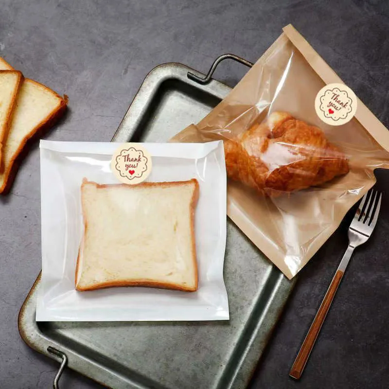 100/200PCS Kraft Paper Food Packaging Bags with Transparent Window, Heat Resistant Oil Proof Bakery Bags for Bread, Toast, Cookies, Pastries, Sandwich, Candy, Snack, Café Takeout, Party Supplies 6