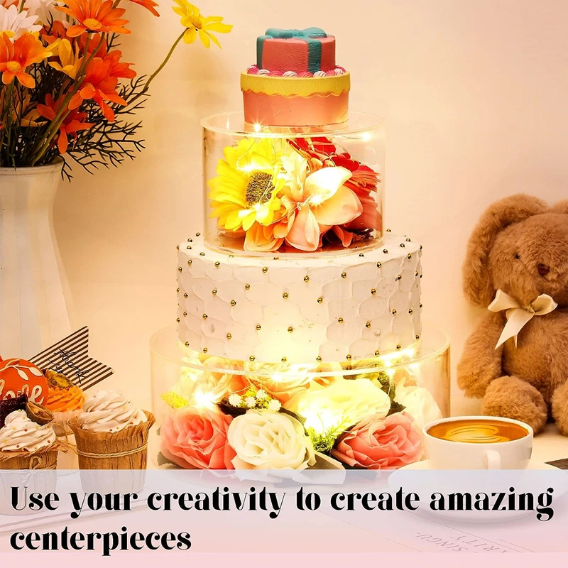 2Pcs Acrylic Cake Stand Fillable Risers, Clear Tiered Cake Display Boxes, Stackable Dessert Stand for Wedding, Birthday, Party, Bakery, Cupcakes, Pastries, Mousse, Holiday Celebration, Elegant Dessert Table Presentation 1