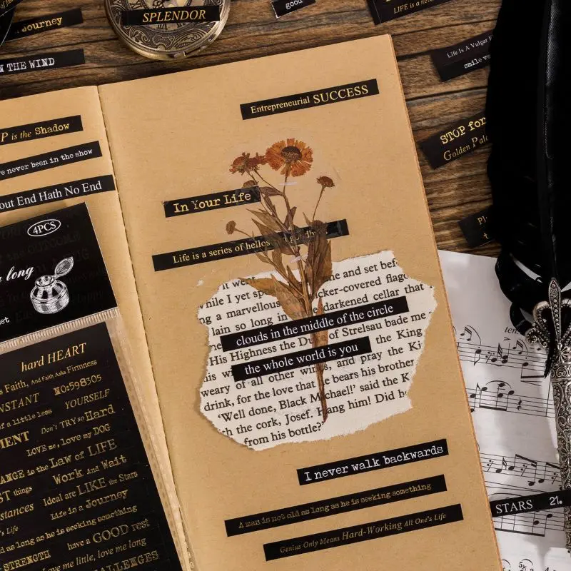 4 Sheets Quote Stickers Packaging for Journals, Scrapbook Stickers with Inspirational Words, DIY Craft Decorative Label Sheets for Gift Wrapping, Notebook, and Creative Stationery Supplies - 图片 2