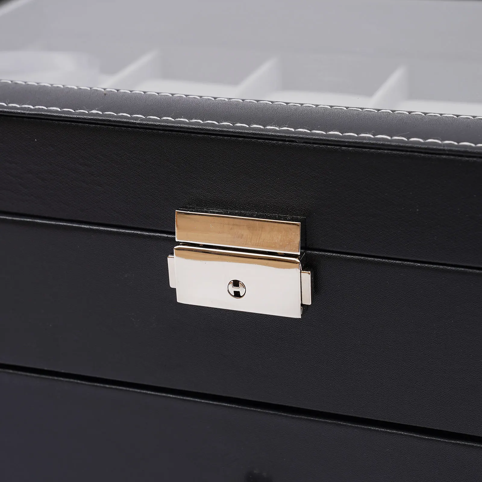 3-Layer Black PU Leather Watch and Eyeglasses Organizer with Glass Lid, Metal Buckle, Velvet-Lined Jewelry Display Drawer, Multi-Compartment Storage Case for Watches, Sunglasses, Rings, Bracelets, Necklaces 5