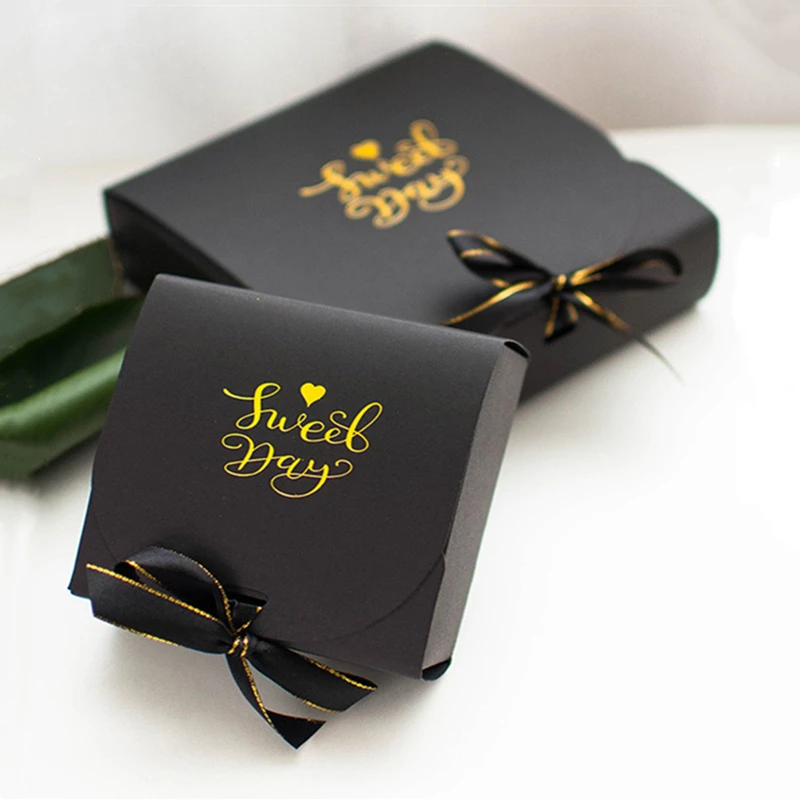 5pcs/10pcs Black Gift Boxes Small Packaging Box with Bow and Ribbon, Blank Kraft Paper DIY Custom Sizes and Logo Printing for Weddings, Birthdays, Parties, Jewelry, Confectionery, Fast Shipping 6