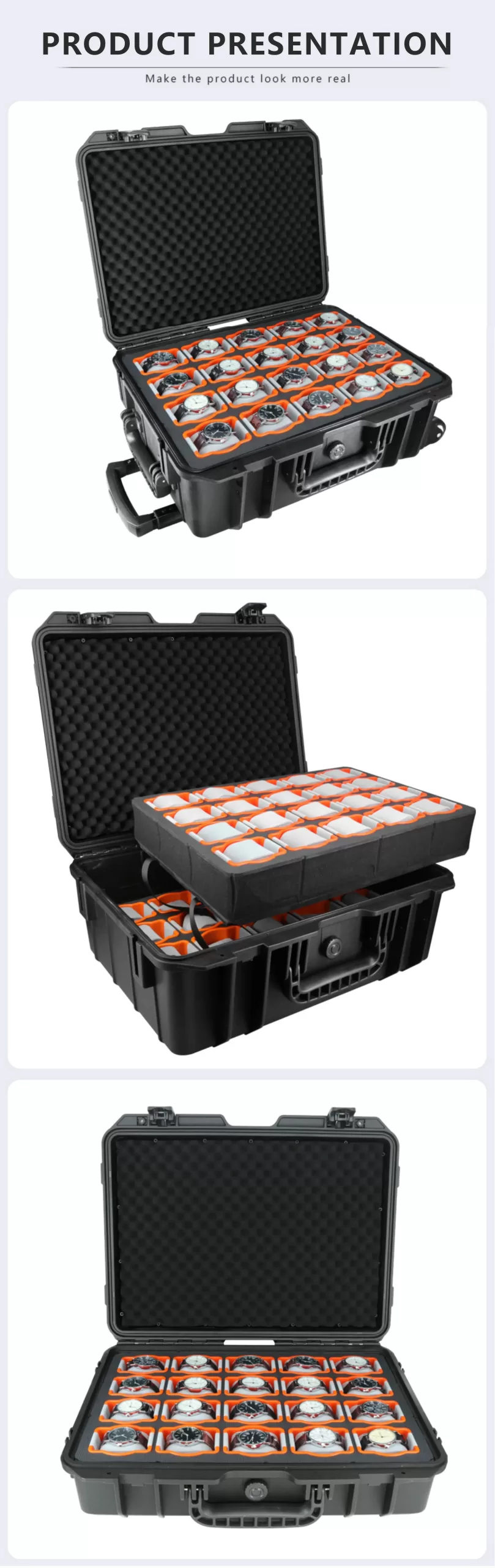 Waterproof Watch Storage Box for Men with Secure Anti-Drop Design, Portable Jewelry Display Case and Toolbox Organizer for Travel and Home, Protective Suitcase for Watches, Bracelets, Rings, and Accessories 12