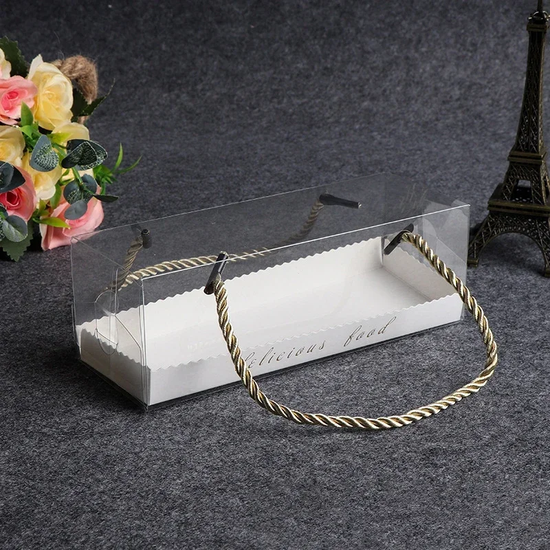 1PCS Clear PET Cake Box with Handle, Long Transparent Cupcake Roll Container Dessert Gift Packaging Holder, Food Grade Portable Bakery Box for Swiss Roll, Pastries, and Party Treats 18.2x6.3x6.3cm - 图片 7