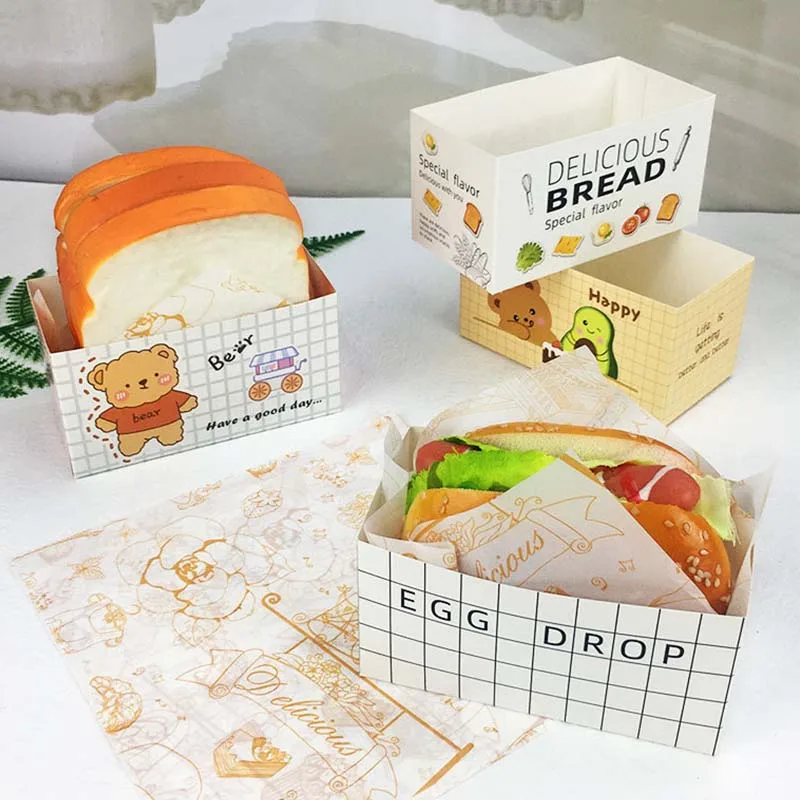 50pcs Disposable Food Packaging Boxes, Paper Sandwich, Toast, Burger, Cake Takeaway Containers, Wrapping Boxes for Breakfast, Lunch, Party, Wedding, Birthday, Anniversary, Restaurant, Bakery Use - 图片 4