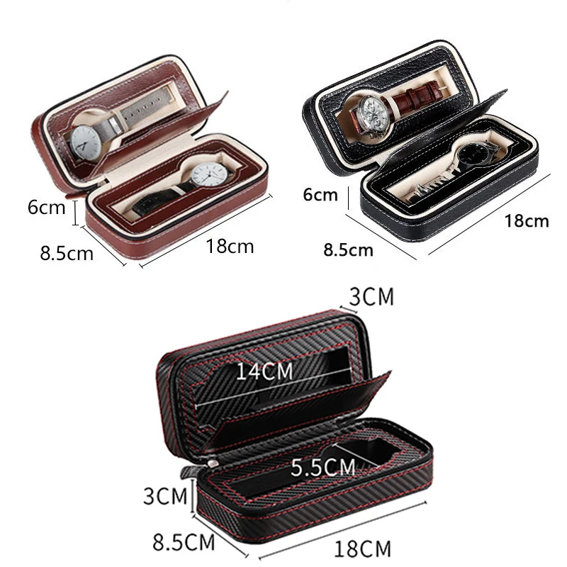 Travel Watch Organizer | Portable Leather Watch Case with Zipper Closure, Lightweight 2/3/4 Slot Organizer for Travel or Home Storage, Protective Black/Brown Watch Box, Ideal Gift for Men & Women, Elegant Wristwatch Display, Travel Watch Holder