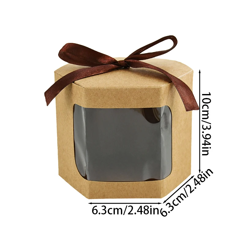 5Pcs Hexagon Kraft Paper Gift Boxes with Transparent Window, Brown and White Dessert Packaging Containers for Baking, Wedding Favors, Candy, Chocolates, and Party Gift Presentation - 图片 6