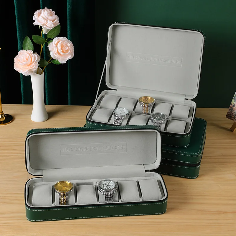 Travel Watch Organizer | 6-Slot PU Leather Travel Watch and Jewelry Box with Zipper Closure, Portable Flannel Lined Watch Organizer Case for Men and Women, Anti-Fall and Waterproof Storage Display for Wristwatches and Accessories - 图片 3