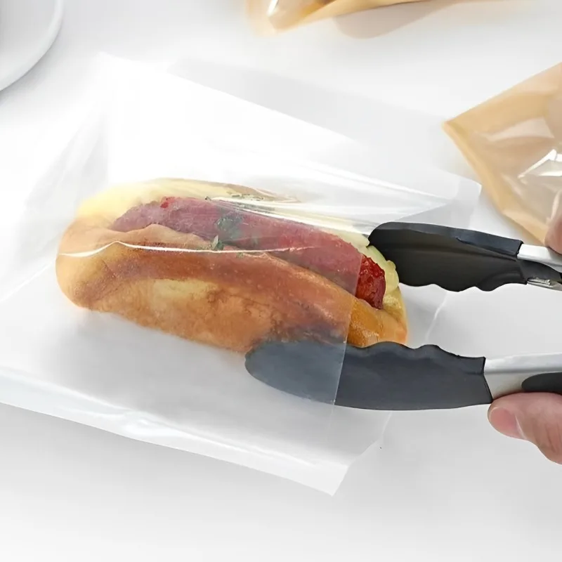 100PCS Kraft Paper Bakery Bags with Clear Window, Greaseproof and Heat Resistant Packaging Pouches, Oil Resistant Brown Bags for Bread, Toast, Pastries, Sandwiches, Cookies, Party Snacks and Food Takeaway 4