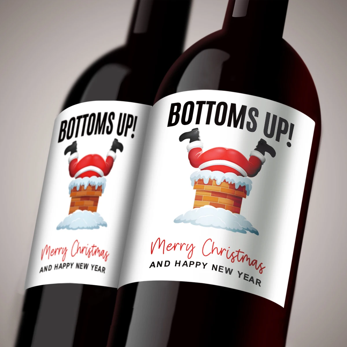 6PCS Christmas Wine Bottle Labels – Waterproof Self-Adhesive Vinyl Stickers with Funny Santa Claus & Holiday Greetings, Perfect for Xmas Party Decorations, Gift Wrapping, New Year Celebration Supplies