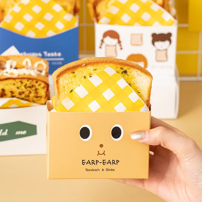 10 Sets Cardboard Sandwich & Burger Packaging Boxes, Toast and Bread Paper Trays, Disposable Food Containers for Cakes, Bakery Items, Takeout, Wedding Party, Catering, Gift, Snacks - 图片 3