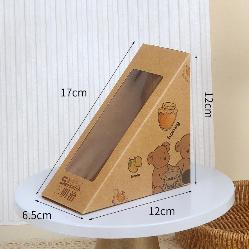 Kraft Paper Sandwich Boxes with Transparent Window, Disposable Charcuterie and Sushi Containers, Cake Slice Packaging for Bakery, Café Takeaway, Party Catering and Restaurant Food Service - 图片 5
