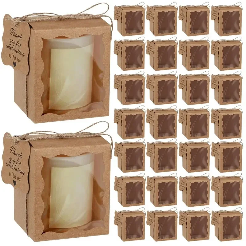10/20pcs Candle Gift Boxes with Transparent Window, Paper Packaging with Label and Twine, Ideal for Weddings, Birthdays, Party Favors, or Jewelry Display, Durable Kraft Paper Boxes, Factory Direct Supply - 图片 8