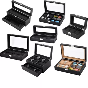 Luxury Wooden Watch Organizer Box with Automatic Watchwinder Stand – Multi-Slot Jewelry Display Case for Watches, Bracelets & Accessories – Crystal Lid, Antique Finish, Durable Mixed Material Design