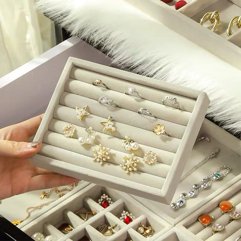Velvet Jewelry Display Organizer Box Beige | Exquisite Jewellery Holder Tray for Rings Earrings Necklace Storage | Portable Velvet Jewelry Packaging Box for Home & Gift Use Velvet Jewelry Display Organizer Box Beige | Exquisite Jewellery Holder Tray for Rings Earrings Necklace Storage | Portable Velvet Jewelry Packaging Box for Home & Gift Use