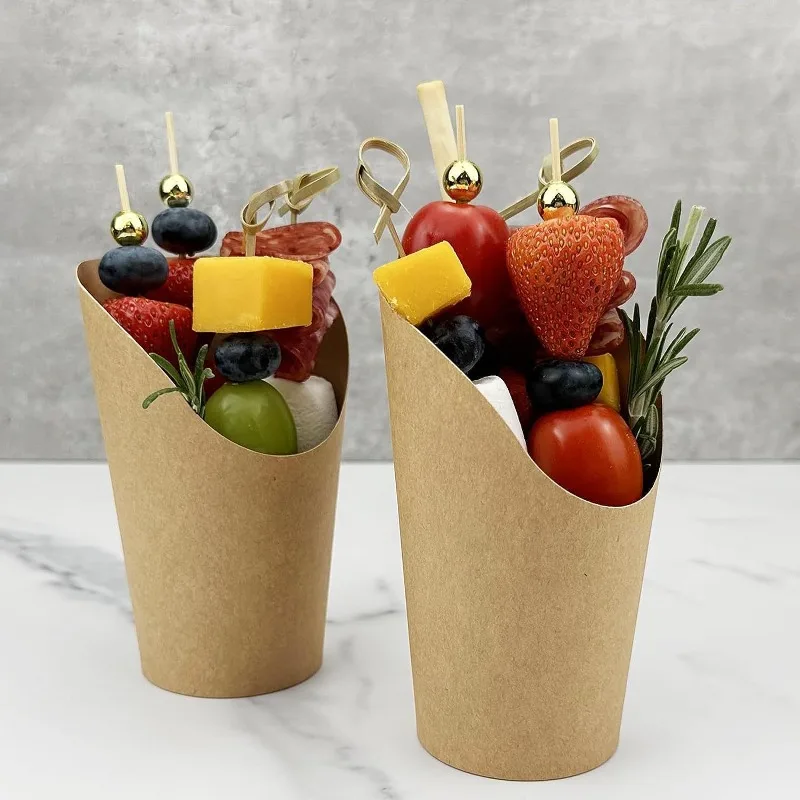 25/50PCS Kraft Paper French Fry Cups, Disposable Waffle and Charcuterie Snack Holders, Hand-Held Snack Packaging Boxes for Party, Wedding, Birthday, Catering, and Takeout - 图片 5