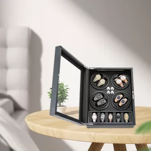 Automatic Watch Winder with Ultra-Quiet Motor and 6 Adjustable Modes, Elegant Carbon Fiber Display Case with Lock & Key, Soft PU Pillows for 8+5 Watches, LED Lighted Luxury Storage for Mechanical Watches