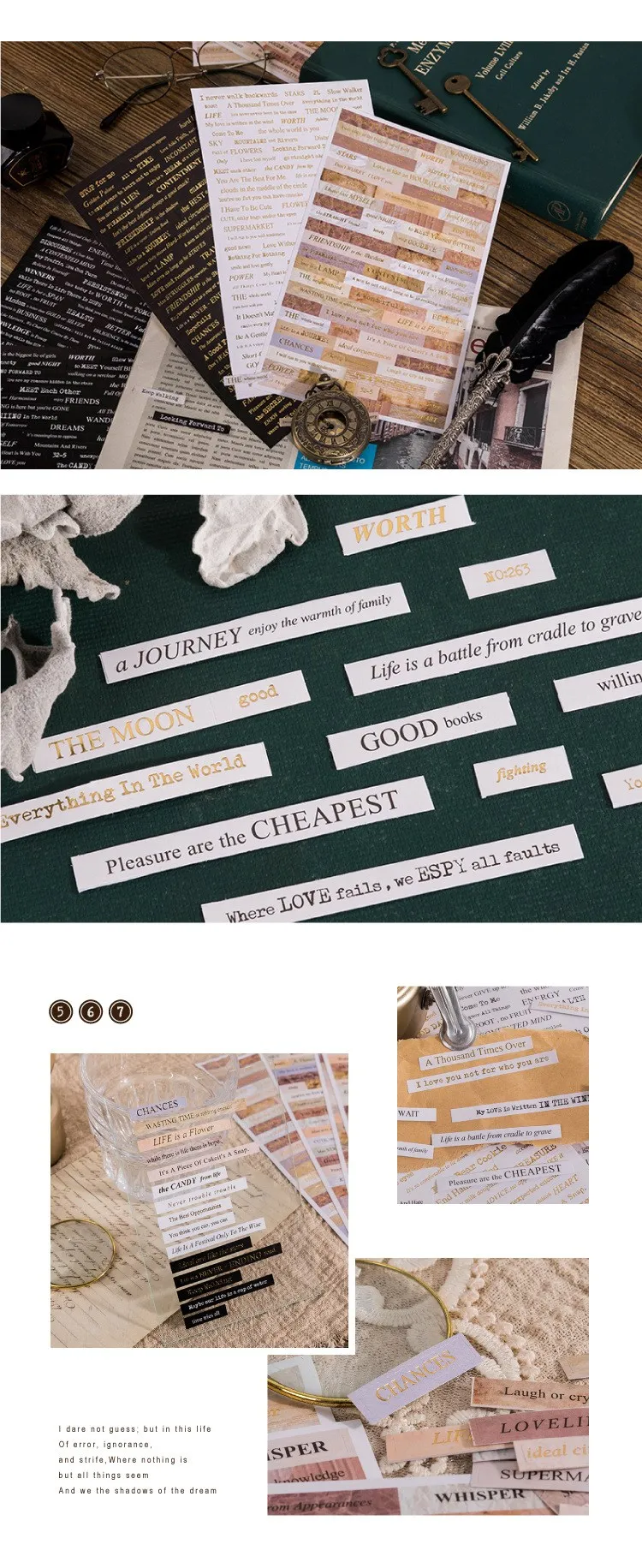 4 Sheets Quote Stickers Packaging for Journals, Scrapbook Stickers with Inspirational Words, DIY Craft Decorative Label Sheets for Gift Wrapping, Notebook, and Creative Stationery Supplies 6