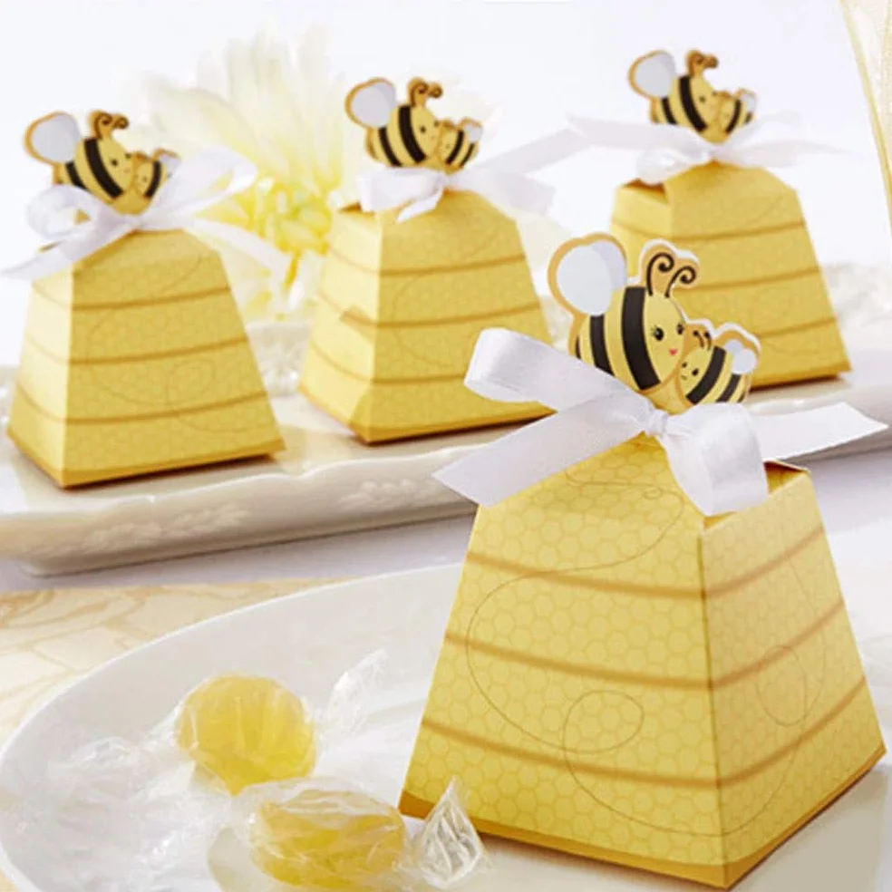 25PCS Paper Beehive-Shaped Gift Boxes with Ribbons, Fun Bee Party Favor Packaging for Weddings, Birthdays, Baby Showers, Candy or Small Gifts, Decorative Party Boxes, Factory Direct Supply 2