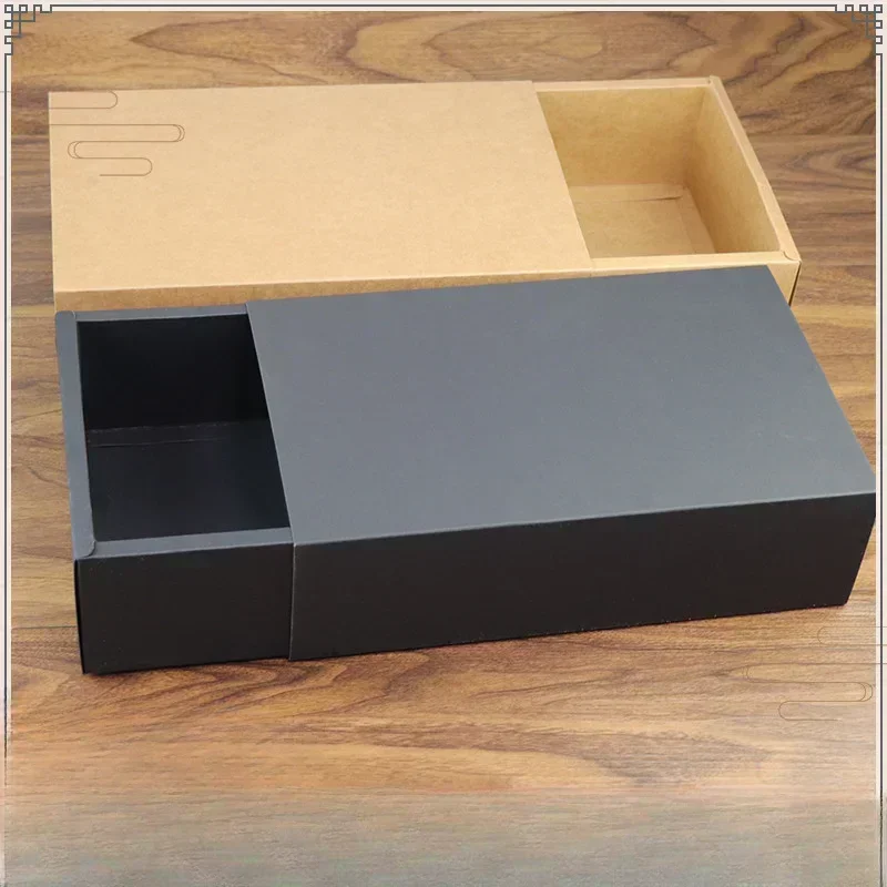 10PCS Drawer Style Kraft Cardboard Packaging Boxes, Black Pull-out Gift Case for Tea, Socks, Accessories, and Small Clothing, Reusable Eco-Friendly Drawer Box for Elegant Retail Storage and Gift Wrapping - 图片 6