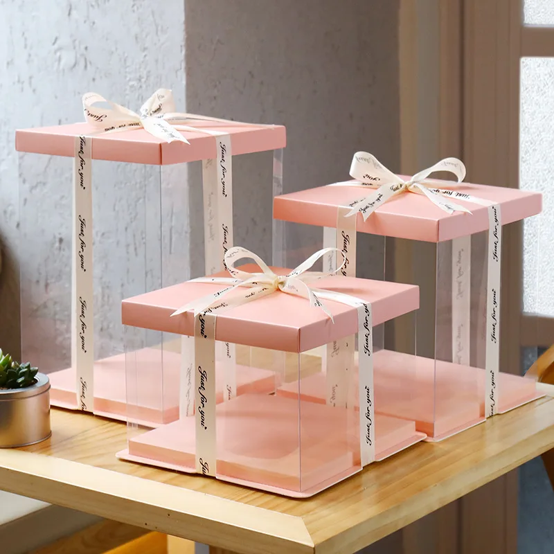 5-Piece Large Square Transparent Cake Boxes for Birthday Gifts, Baking, Dessert Packaging, PVC Plastic Dessert Display, Party Supplies, Customizable for Bakery, Restaurant, Home Celebration - 图片 4