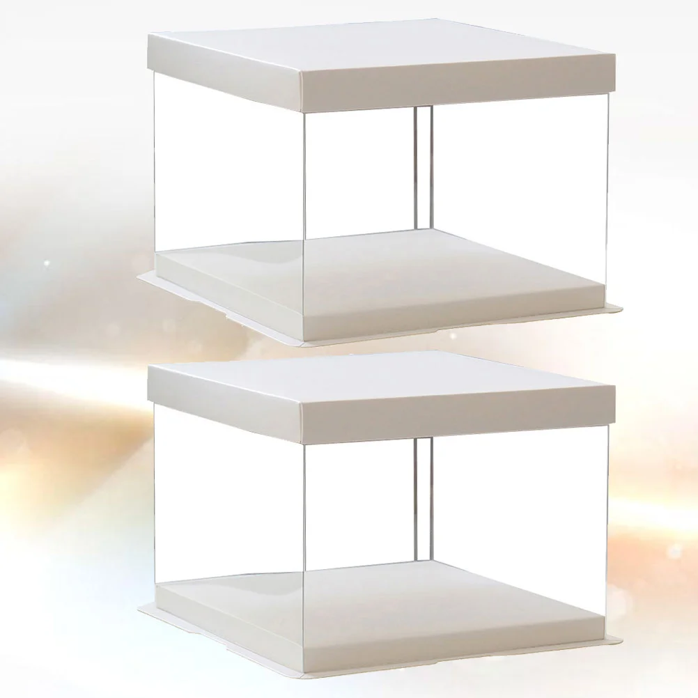 2Pcs 8-Inch Clear Birthday Cake Storage Boxes, Transparent Plastic Cake Containers for Desserts, Pastries, Muffins, Party or Wedding Treats, Food-Safe Durable Plastic Boxes with Secure Lid for Home or Professional Baking 1