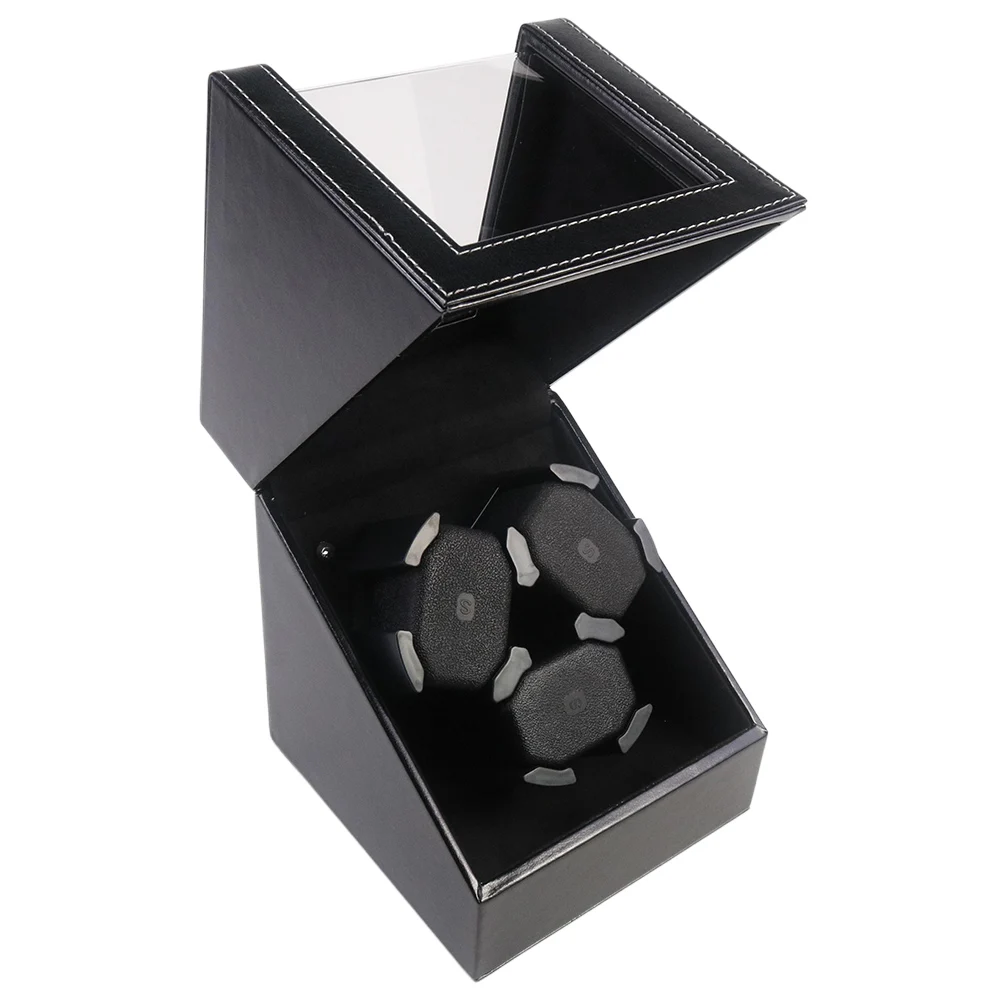 Luxury 3-Slot Automatic Watch Winder Box in Black PU Leather with Silent Motor, Real-Time Rotation Modes, Secure Leatherette Display Case for Mechanical Watches, Ideal Storage and Gift Solution 3