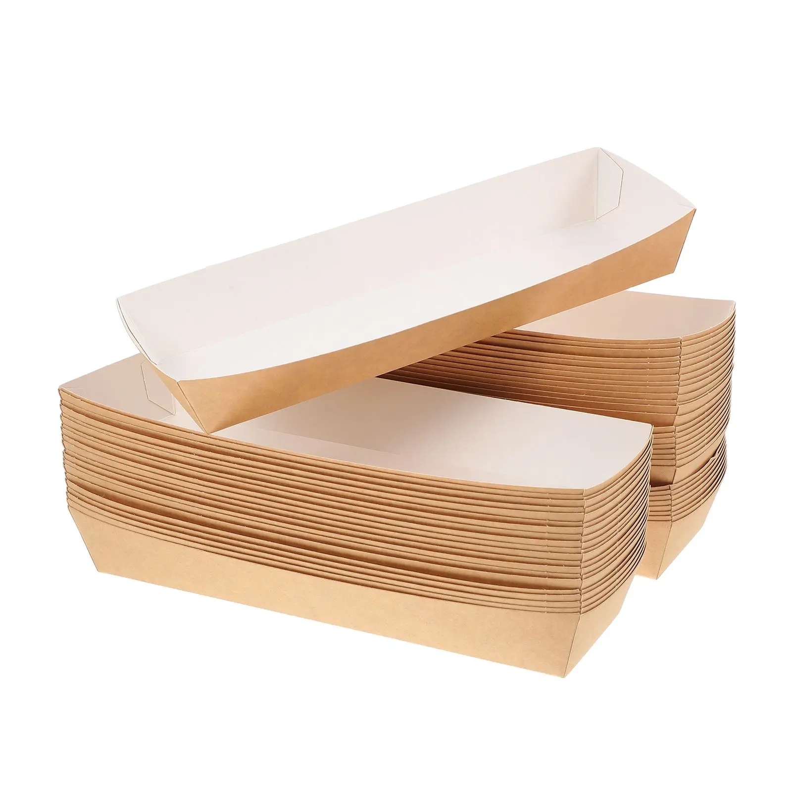 50pcs Disposable Paper Sandwich and Hot Dog Boxes, Kraft Food Boat Trays for Takeout, Picnic, BBQ, Fried Foods, and Party Snacks - 图片 2