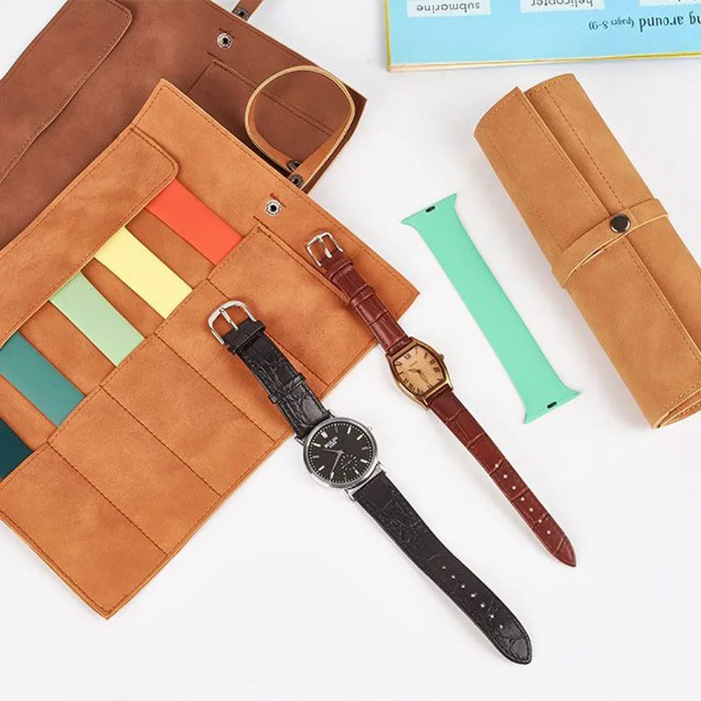 Travel Watch Organizer | Premium Full Grain Leather Watch Band Roll Organizer, 5-Slot Handmade Travel Case for Watch Straps, Portable Storage Box for Watch Lovers, Easy Carry-On Accessory for Watches & Jewelry 17
