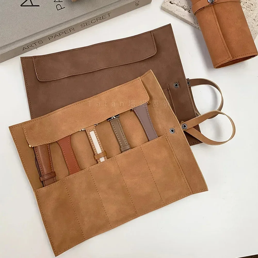 Travel Watch Organizer | Premium Full Grain Leather Watch Band Roll Organizer, 5-Slot Handmade Travel Case for Watch Straps, Portable Storage Box for Watch Lovers, Easy Carry-On Accessory for Watches & Jewelry - 图片 2